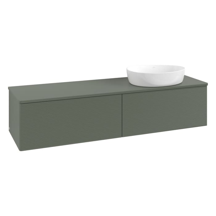 Villeroy & Boch Antao Waschbeckenunterschrank, 160 x 36 cm, 2 Auszüge mit LED-Licht, Front mit Struktur, mit Hahnloch, für Waschtisch rechts