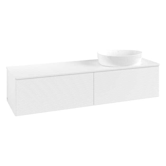 Villeroy & Boch Antao Waschbeckenunterschrank, 160 x 36 cm, 2 Auszüge mit LED-Licht, Front mit Struktur, mit Hahnloch, für Waschtisch rechts