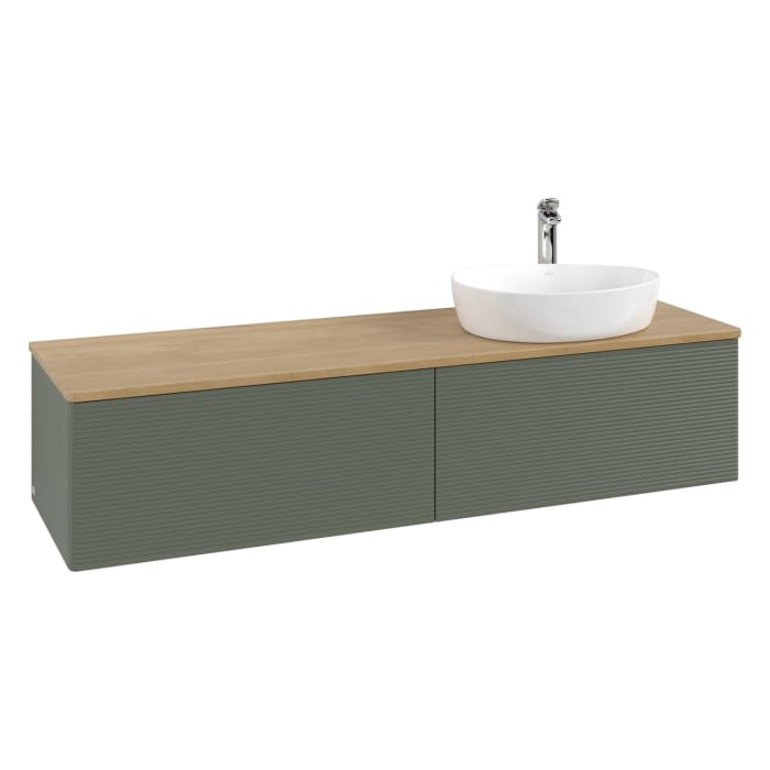 Villeroy & Boch Antao Waschbeckenunterschrank, 160 x 36 cm, 2 Auszüge mit LED-Licht, Front mit Struktur, mit Hahnloch, für Waschtisch rechts
