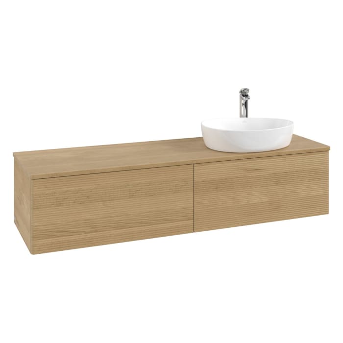 Villeroy & Boch Antao Waschbeckenunterschrank, 160 x 36 cm, 2 Auszüge mit LED-Licht, Front mit Struktur, mit Hahnloch, für Waschtisch rechts