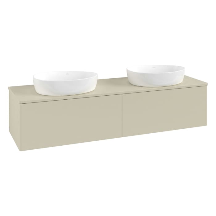 Villeroy & Boch Antao Waschbeckenunterschrank, 160 x 36 cm, 2 Auszüge mit LED-Licht, Front ohne Struktur, ohne Hahnloch, für Waschtisch links und rech