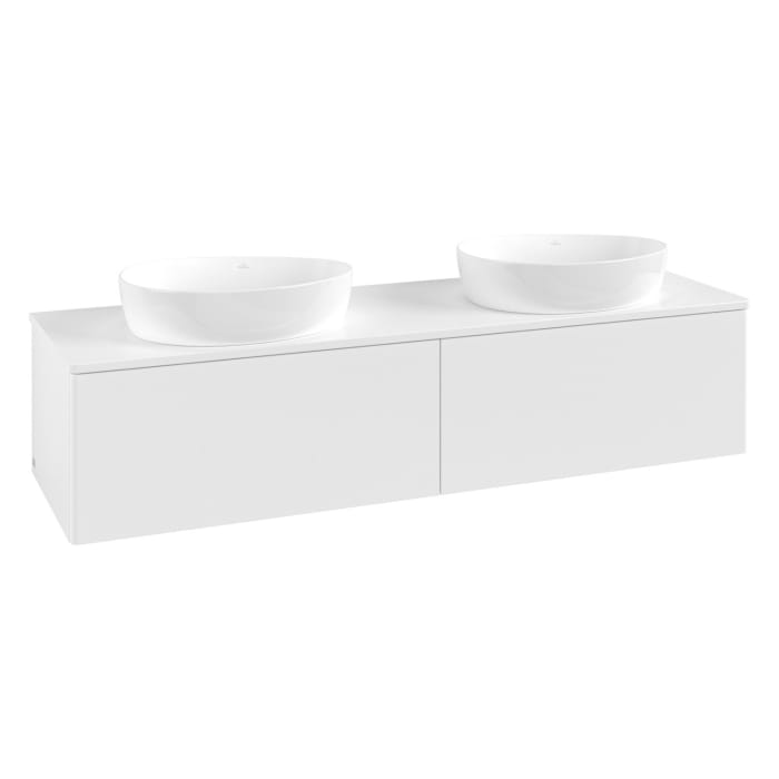 Villeroy & Boch Antao Waschbeckenunterschrank, 160 x 36 cm, 2 Auszüge mit LED-Licht, Front ohne Struktur, ohne Hahnloch, für Waschtisch links und rech