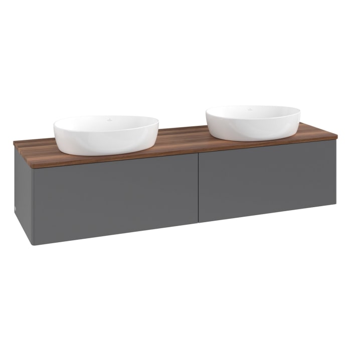 Villeroy & Boch Antao Waschbeckenunterschrank, 160 x 36 cm, 2 Auszüge mit LED-Licht, Front ohne Struktur, ohne Hahnloch, für Waschtisch links und rech