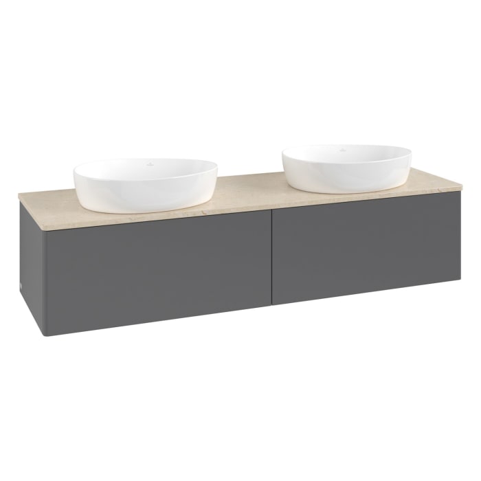 Villeroy & Boch Antao Waschbeckenunterschrank, 160 x 36 cm, 2 Auszüge mit LED-Licht, Front ohne Struktur, ohne Hahnloch, für Waschtisch links und rech