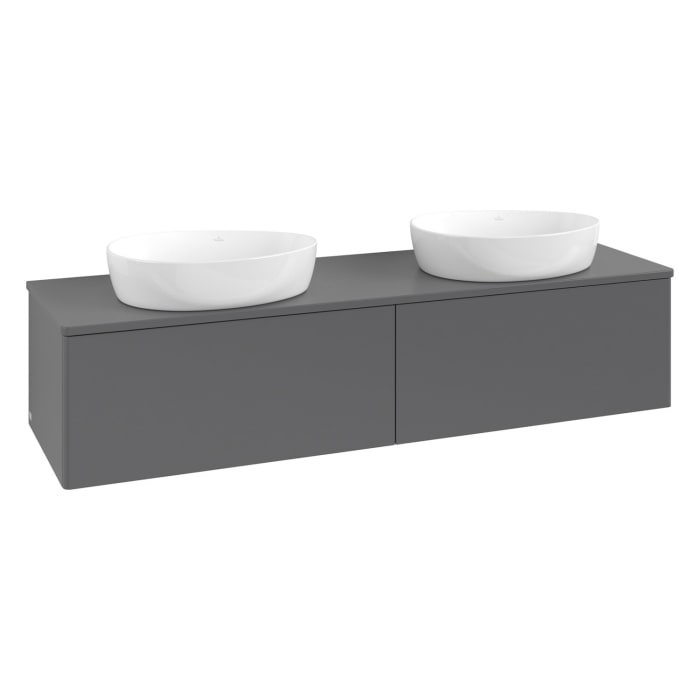 Villeroy & Boch Antao Waschbeckenunterschrank, 160 x 36 cm, 2 Auszüge mit LED-Licht, Front ohne Struktur, mit Hahnloch, für Waschtisch links und recht