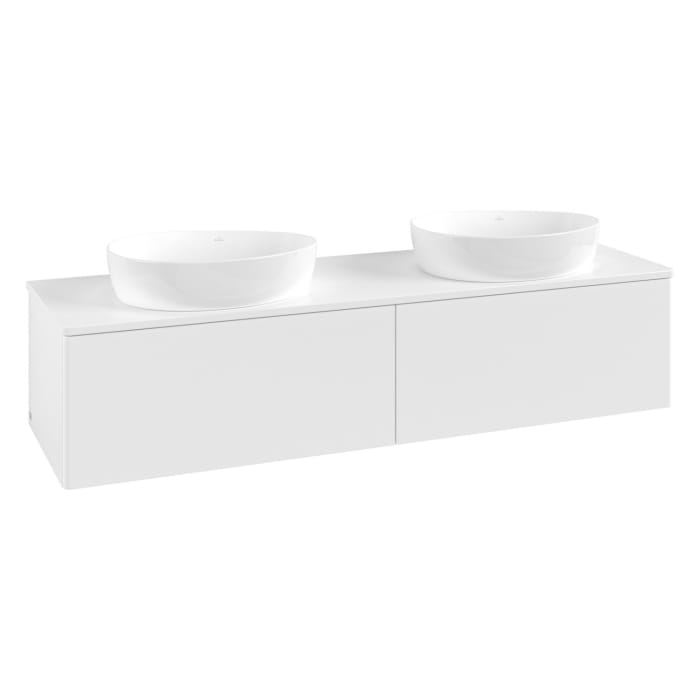 Villeroy & Boch Antao Waschbeckenunterschrank, 160 x 36 cm, 2 Auszüge mit LED-Licht, Front ohne Struktur, mit Hahnloch, für Waschtisch links und recht