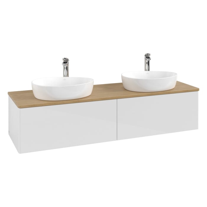 Villeroy & Boch Antao Waschbeckenunterschrank, 160 x 36 cm, 2 Auszüge mit LED-Licht, Front ohne Struktur, mit Hahnloch, für Waschtisch links und recht