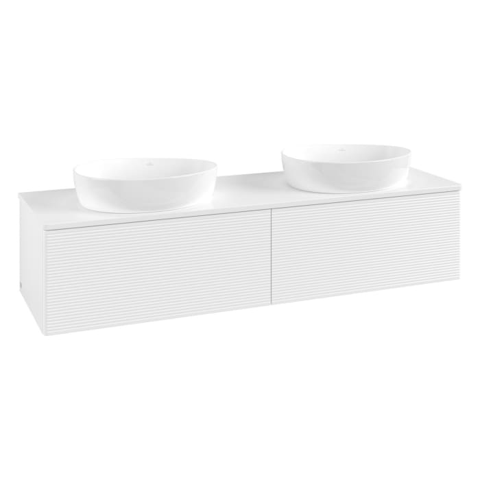 Villeroy & Boch Antao Waschbeckenunterschrank, 160 x 36 cm, 2 Auszüge mit LED-Licht, Front mit Struktur, ohne Hahnloch, für Waschtisch links und recht