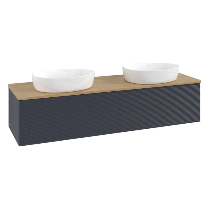 Villeroy & Boch Antao Waschbeckenunterschrank, 160 x 36 cm, 2 Auszüge mit LED-Licht, Front mit Struktur, ohne Hahnloch, für Waschtisch links und recht