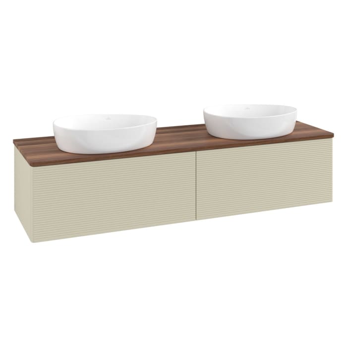 Villeroy & Boch Antao Waschbeckenunterschrank, 160 x 36 cm, 2 Auszüge mit LED-Licht, Front mit Struktur, ohne Hahnloch, für Waschtisch links und recht