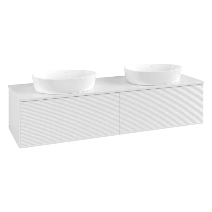 Villeroy & Boch Antao Waschbeckenunterschrank, 160 x 36 cm, 2 Auszüge mit LED-Licht, Front mit Struktur, mit Hahnloch, für Waschtisch links und rechts