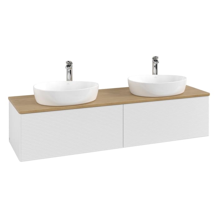 Villeroy & Boch Antao Waschbeckenunterschrank, 160 x 36 cm, 2 Auszüge mit LED-Licht, Front mit Struktur, mit Hahnloch, für Waschtisch links und rechts