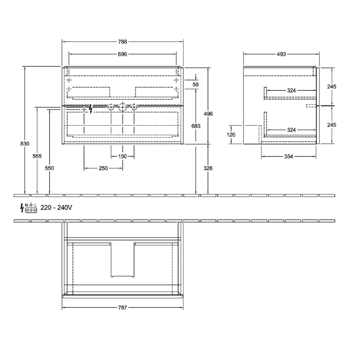 Villeroy & Boch Antao Waschbeckenunterschrank, 78,8 x 50,4 cm, 2 Auszüge, Fronten mit Struktur