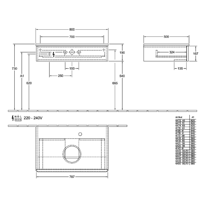 Villeroy & Boch Antao Waschbeckenunterschrank, 80 x 19 cm, 1 Auszug, Front mit Struktur, ohne Hahnloch