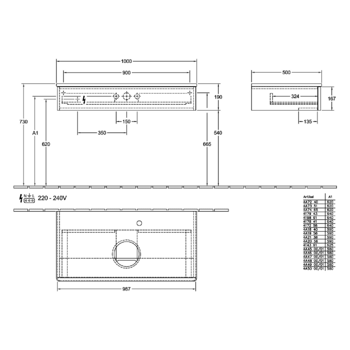 Villeroy & Boch Antao Waschbeckenunterschrank, 100 x 19 cm, 1 Auszug, Front mit Struktur, mit Hahnloch