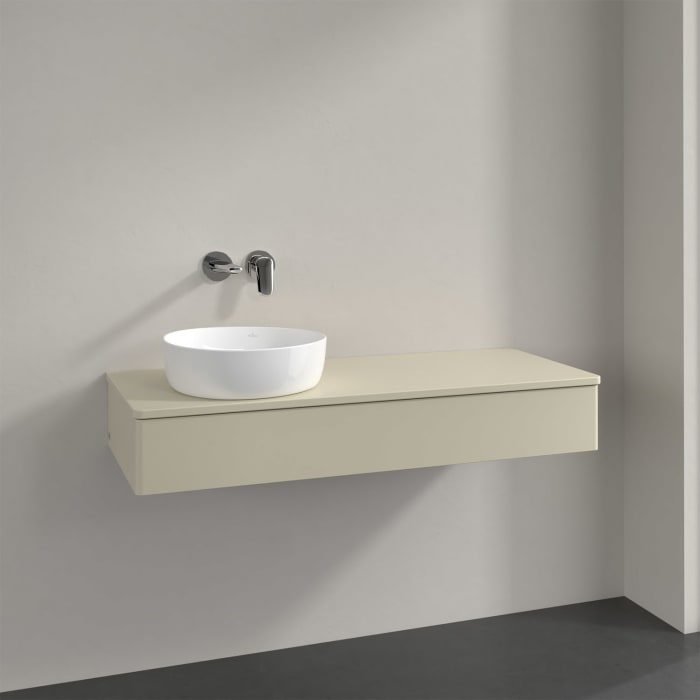 Villeroy & Boch Antao Waschbeckenunterschrank, 120 x 19 cm, 1 Auszug, Front ohne Struktur, mit Hahnloch, für Waschtisch links