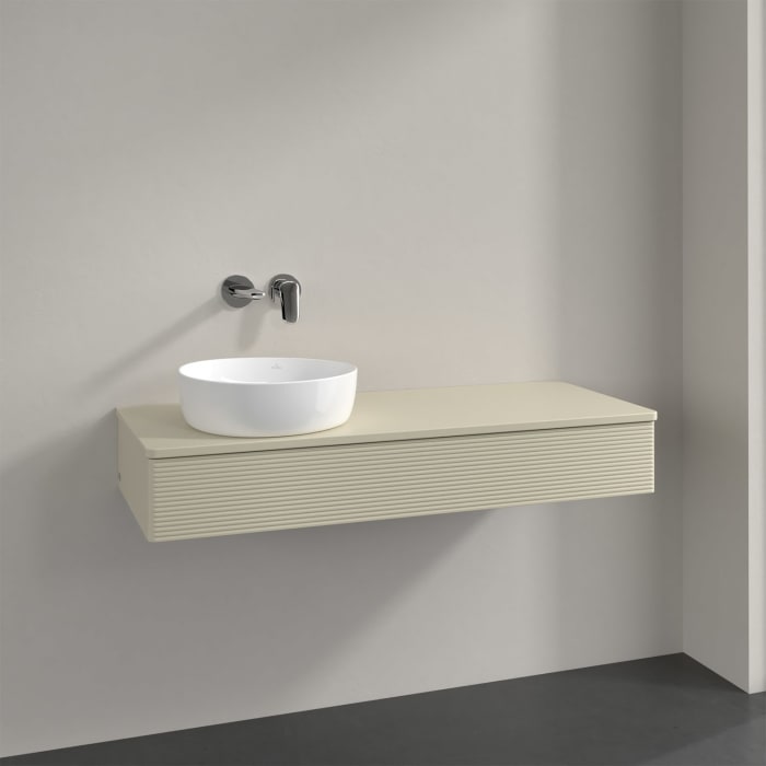 Villeroy & Boch Antao Waschbeckenunterschrank, 120 x 19 cm, 1 Auszug, Front mit Struktur, mit Hahnloch, für Waschtisch links