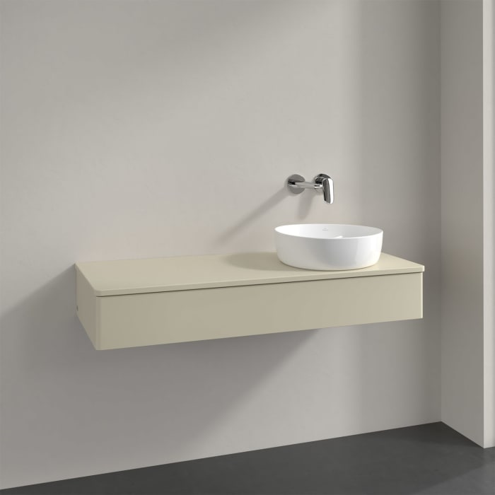 Villeroy & Boch Antao Waschbeckenunterschrank, 120 x 19 cm, 1 Auszug, Front ohne Struktur, mit Hahnloch, für Waschtisch rechts