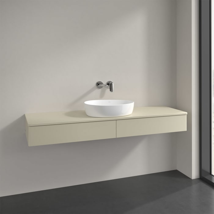 Villeroy & Boch Antao Waschbeckenunterschrank, 160 x 19 cm, 2 Auszüge, Front ohne Struktur, mit Hahnloch, für Waschtisch mittig