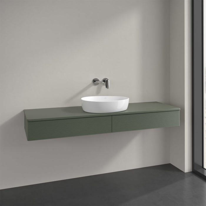 Villeroy & Boch Antao Waschbeckenunterschrank, 160 x 19 cm, 2 Auszüge, Front mit Struktur, mit Hahnloch, für Waschtisch mittig