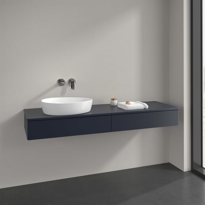 Villeroy & Boch Antao Waschbeckenunterschrank, 160 x 19 cm, 2 Auszüge, Front ohne Struktur, mit Hahnloch, für Waschtisch links