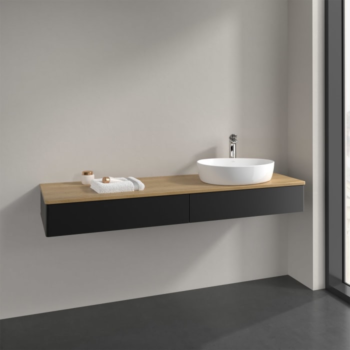 Villeroy & Boch Antao Waschbeckenunterschrank, 160 x 19 cm, 2 Auszüge, Front ohne Struktur, mit Hahnloch, für Waschtisch rechts
