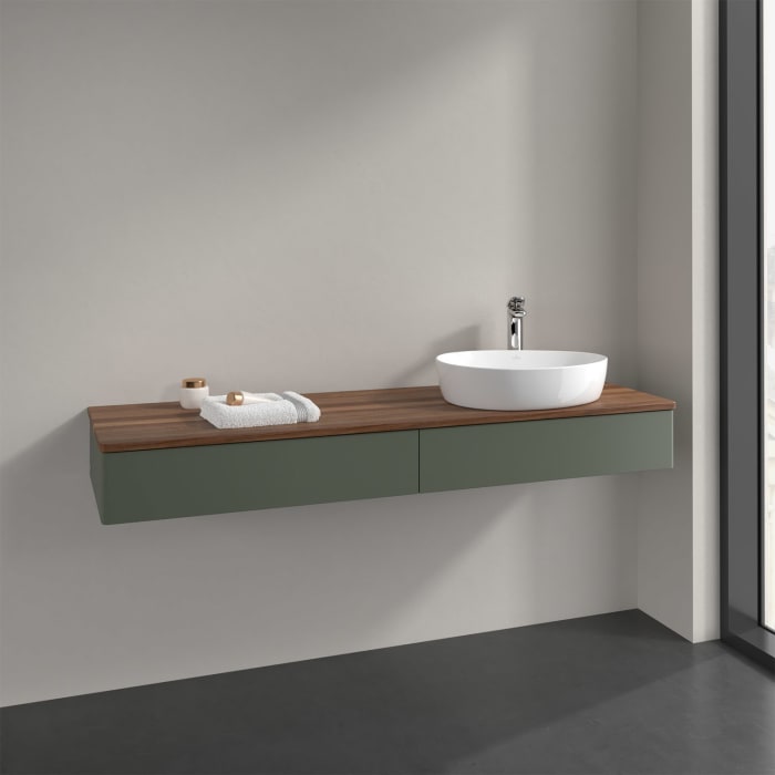 Villeroy & Boch Antao Waschbeckenunterschrank, 160 x 19 cm, 2 Auszüge, Front ohne Struktur, mit Hahnloch, für Waschtisch rechts