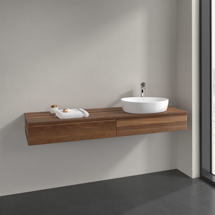Villeroy & Boch Antao Waschbeckenunterschrank, 160 x 19 cm, 2 Auszüge, Front ohne Struktur, mit Hahnloch, für Waschtisch rechts