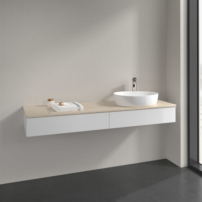 Villeroy & Boch Antao Waschbeckenunterschrank, 160 x 19 cm, 2 Auszüge, Front ohne Struktur, mit Hahnloch, für Waschtisch rechts