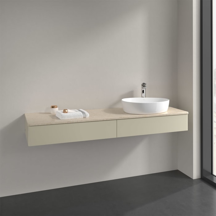 Villeroy & Boch Antao Waschbeckenunterschrank, 160 x 19 cm, 2 Auszüge, Front ohne Struktur, mit Hahnloch, für Waschtisch rechts