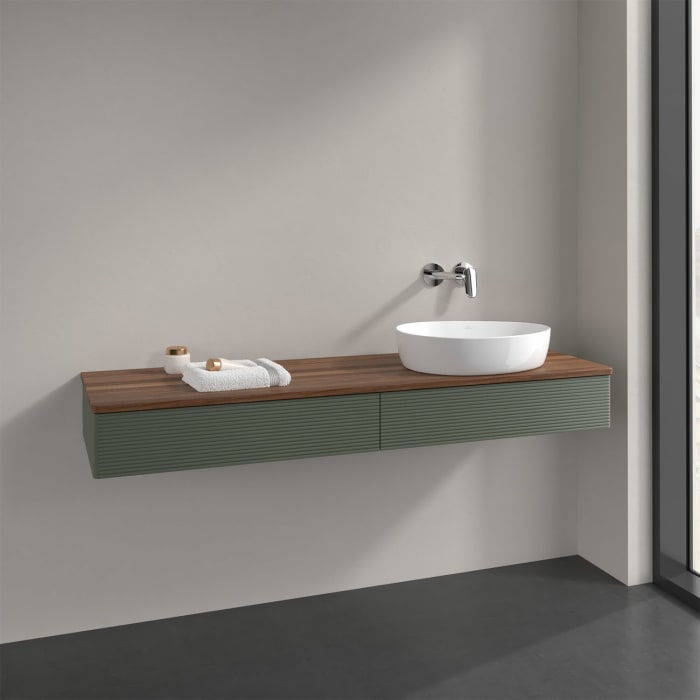Villeroy & Boch Antao Waschbeckenunterschrank, 160 x 19 cm, 2 Auszüge, Front mit Struktur, ohne Hahnloch, für Waschtisch rechts