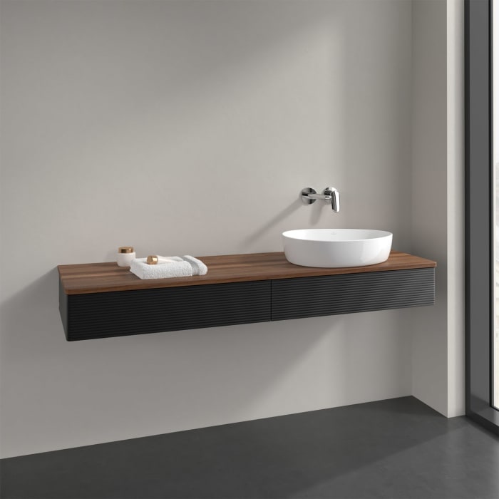 Villeroy & Boch Antao Waschbeckenunterschrank, 160 x 19 cm, 2 Auszüge, Front mit Struktur, ohne Hahnloch, für Waschtisch rechts