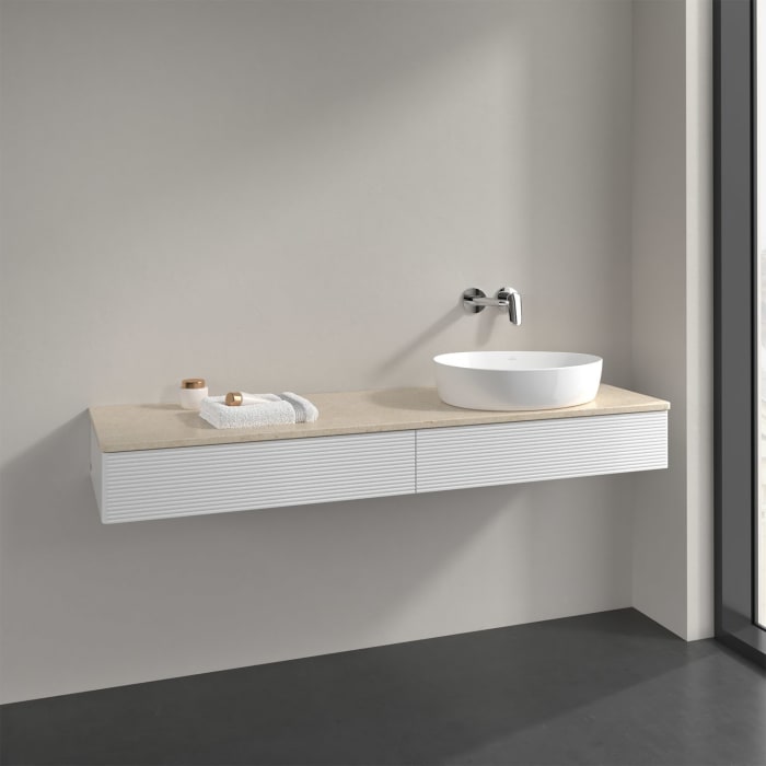 Villeroy & Boch Antao Waschbeckenunterschrank, 160 x 19 cm, 2 Auszüge, Front mit Struktur, ohne Hahnloch, für Waschtisch rechts