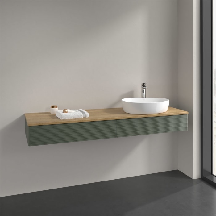 Villeroy & Boch Antao Waschbeckenunterschrank, 160 x 19 cm, 2 Auszüge, Front mit Struktur, mit Hahnloch, für Waschtisch rechts
