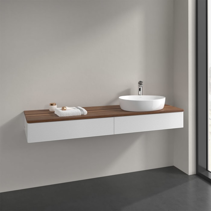 Villeroy & Boch Antao Waschbeckenunterschrank, 160 x 19 cm, 2 Auszüge, Front mit Struktur, mit Hahnloch, für Waschtisch rechts