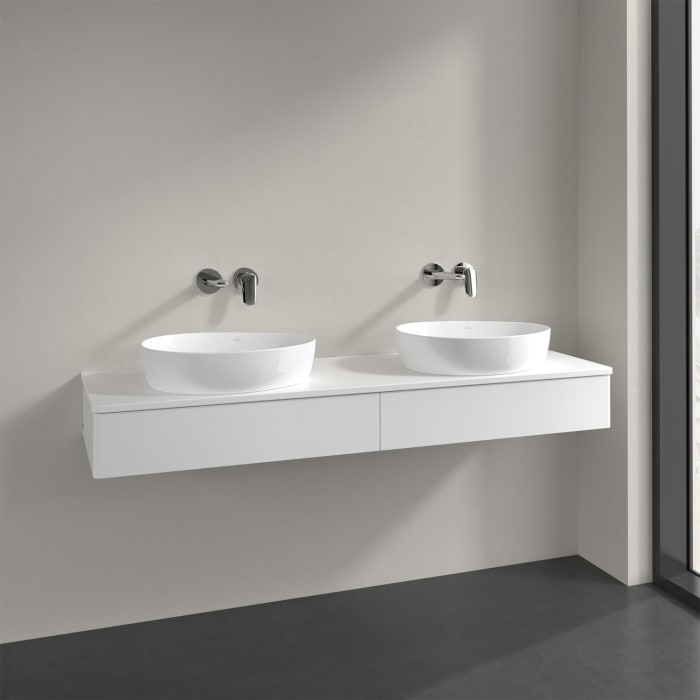 Villeroy & Boch Antao Waschbeckenunterschrank, 160 x 19 cm, 2 Auszüge, Front ohne Struktur, ohne Hahnloch, für Waschtisch links und rechts