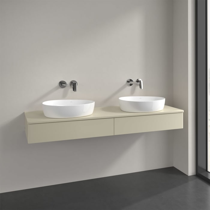 Villeroy & Boch Antao Waschbeckenunterschrank, 160 x 19 cm, 2 Auszüge, Front ohne Struktur, mit Hahnloch, für Waschtisch links und rechts