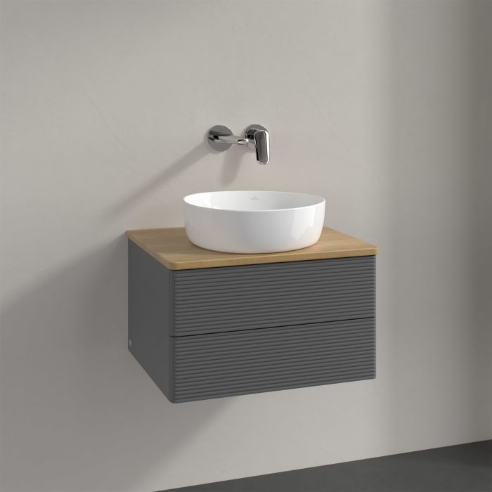 Villeroy & Boch Antao Waschbeckenunterschrank, 60 x 19 cm, 2 Auszüge, Fronten mit Struktur, ohne Hahnloch