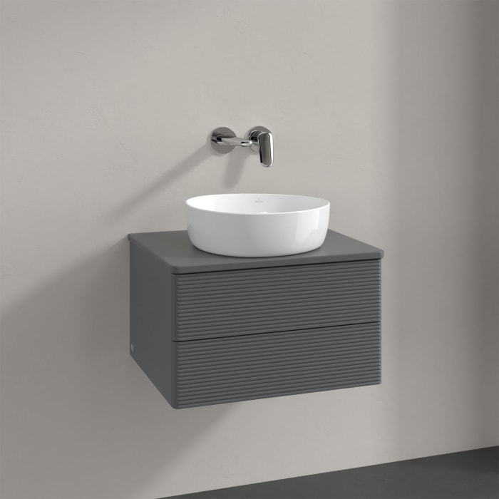Villeroy & Boch Antao Waschbeckenunterschrank, 60 x 19 cm, 2 Auszüge, Fronten mit Struktur, mit Hahnloch