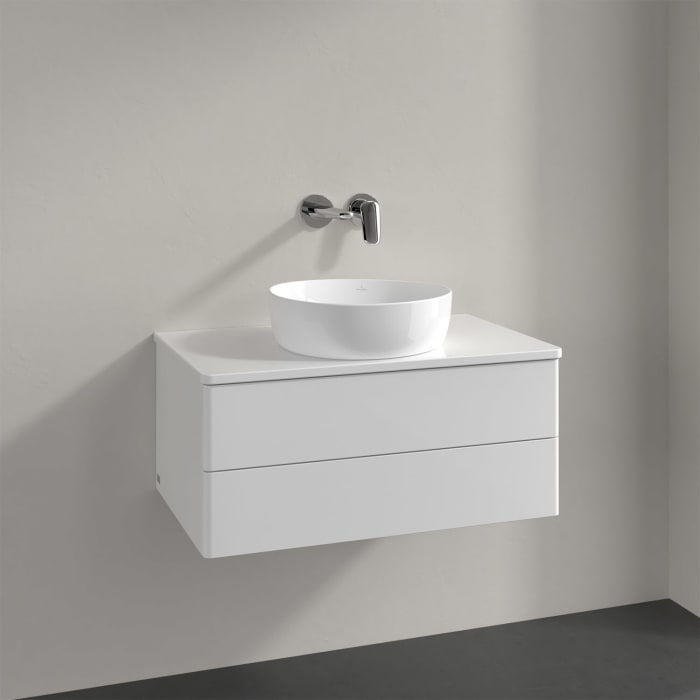Villeroy & Boch Antao Waschbeckenunterschrank, 80 x 19 cm, 2 Auszüge, Fronten ohne Struktur, ohne Hahnloch