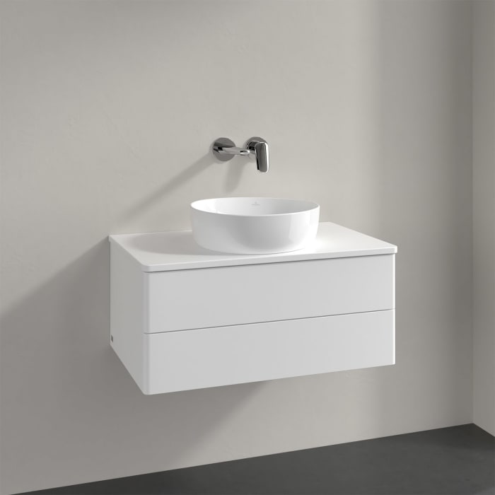 Villeroy & Boch Antao Waschbeckenunterschrank, 80 x 19 cm, 2 Auszüge, Fronten ohne Struktur, ohne Hahnloch