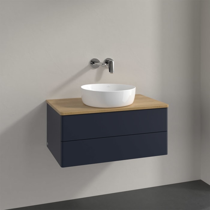 Villeroy & Boch Antao Waschbeckenunterschrank, 80 x 19 cm, 2 Auszüge, Fronten ohne Struktur, ohne Hahnloch