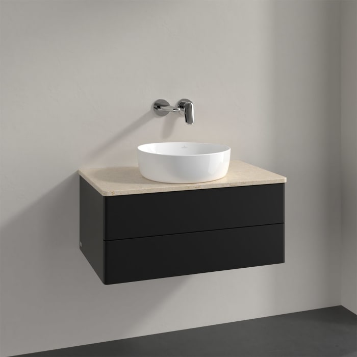 Villeroy & Boch Antao Waschbeckenunterschrank, 80 x 19 cm, 2 Auszüge, Fronten ohne Struktur, ohne Hahnloch