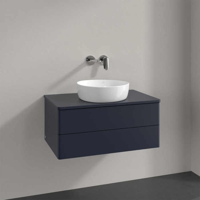Villeroy & Boch Antao Waschbeckenunterschrank, 80 x 19 cm, 2 Auszüge, Fronten ohne Struktur, mit Hahnloch