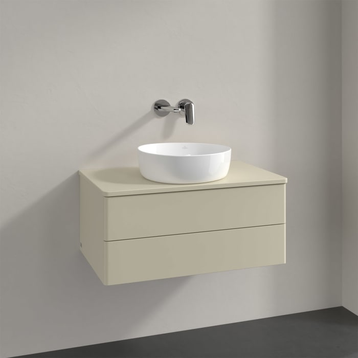 Villeroy & Boch Antao Waschbeckenunterschrank, 80 x 19 cm, 2 Auszüge, Fronten ohne Struktur, mit Hahnloch