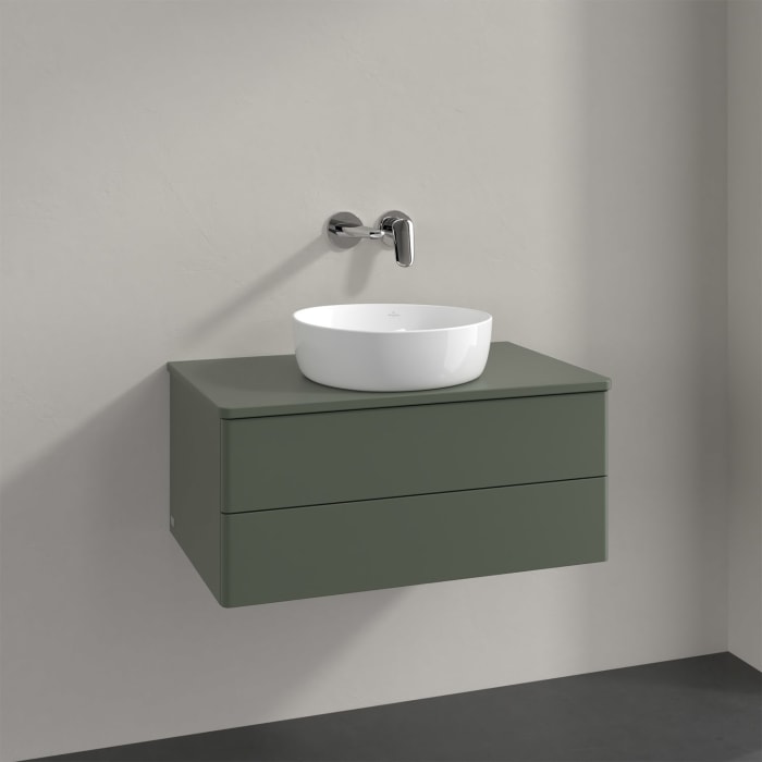 Villeroy & Boch Antao Waschbeckenunterschrank, 80 x 19 cm, 2 Auszüge, Fronten ohne Struktur, mit Hahnloch