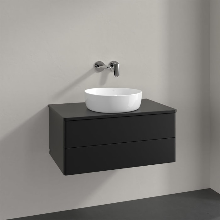 Villeroy & Boch Antao Waschbeckenunterschrank, 80 x 19 cm, 2 Auszüge, Fronten ohne Struktur, mit Hahnloch