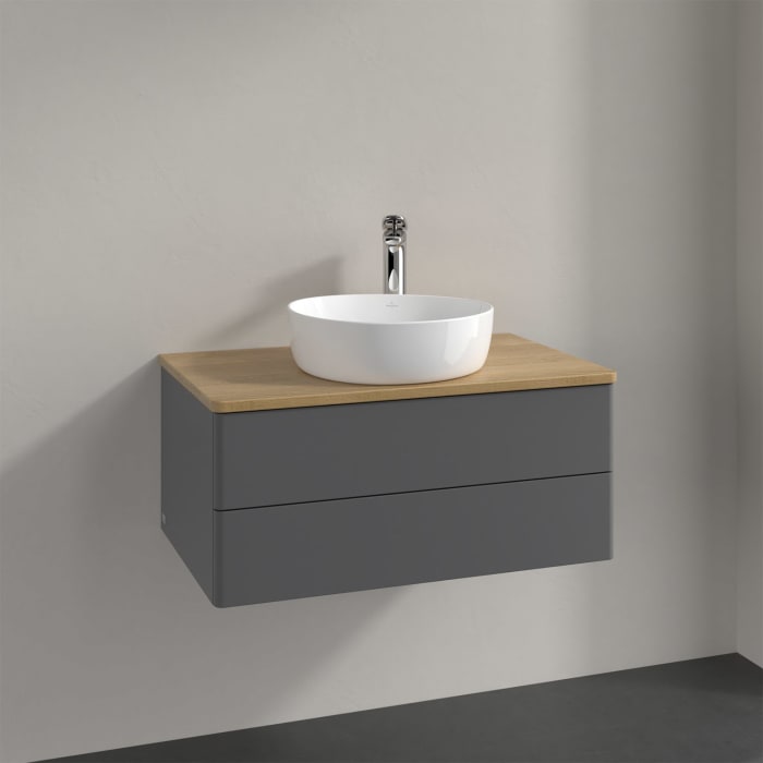 Villeroy & Boch Antao Waschbeckenunterschrank, 80 x 19 cm, 2 Auszüge, Fronten ohne Struktur, mit Hahnloch