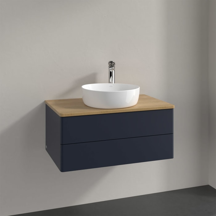 Villeroy & Boch Antao Waschbeckenunterschrank, 80 x 19 cm, 2 Auszüge, Fronten ohne Struktur, mit Hahnloch