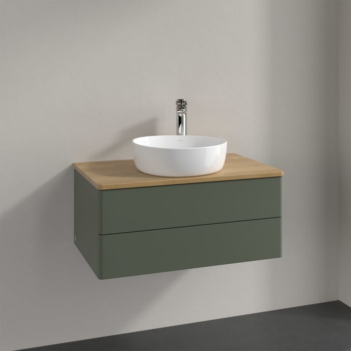Villeroy & Boch Antao Waschbeckenunterschrank, 80 x 19 cm, 2 Auszüge, Fronten ohne Struktur, mit Hahnloch